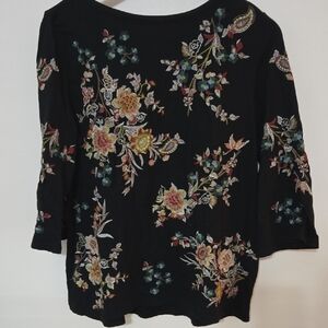 0J. Jill Black Floral Embroidered Knit Top